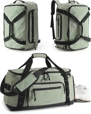 BAGSMART Gym Backpack for Men Sports & Weekend Travel, 4-in-1 Convertible Travel Duffle Bag with Shoes Compartment & Wet Pocket, 38L Gym Bag for Women, Greenish Gray
