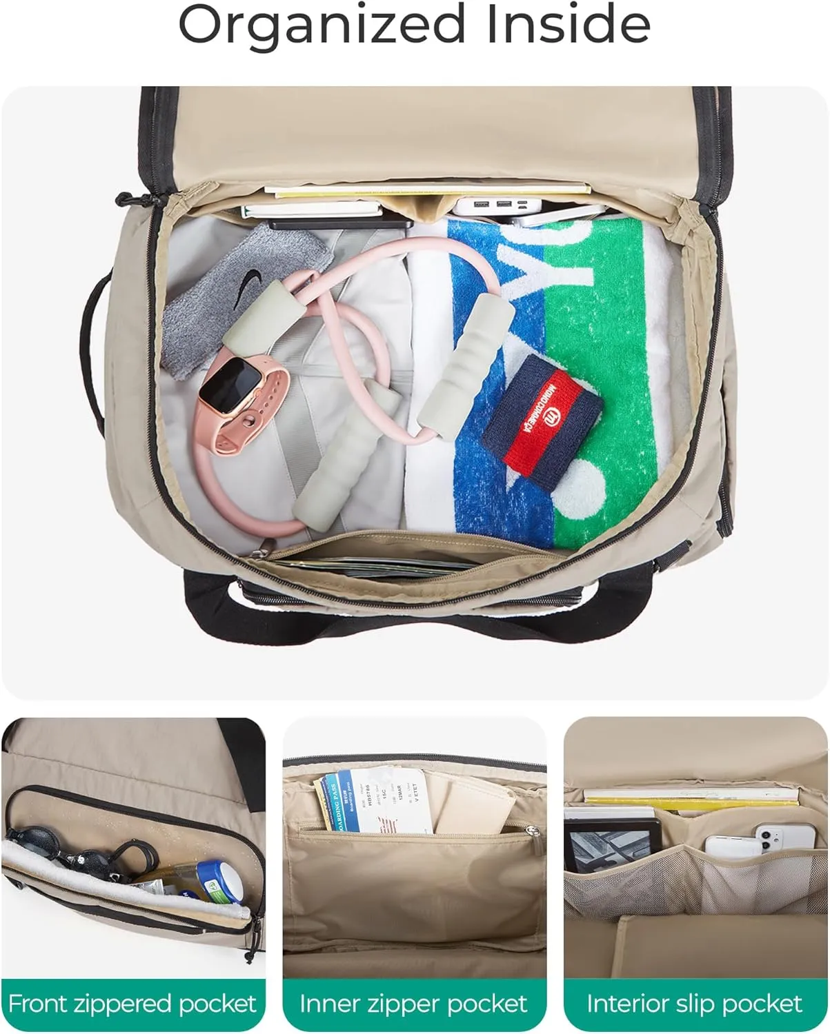 BAGSMART Gym Backpack for Men Sports & Weekend Travel, 4-in-1 Convertible Travel Duffle Bag with Shoes Compartment & Wet Pocket, 38L Gym Bag for Women, Greenish Gray