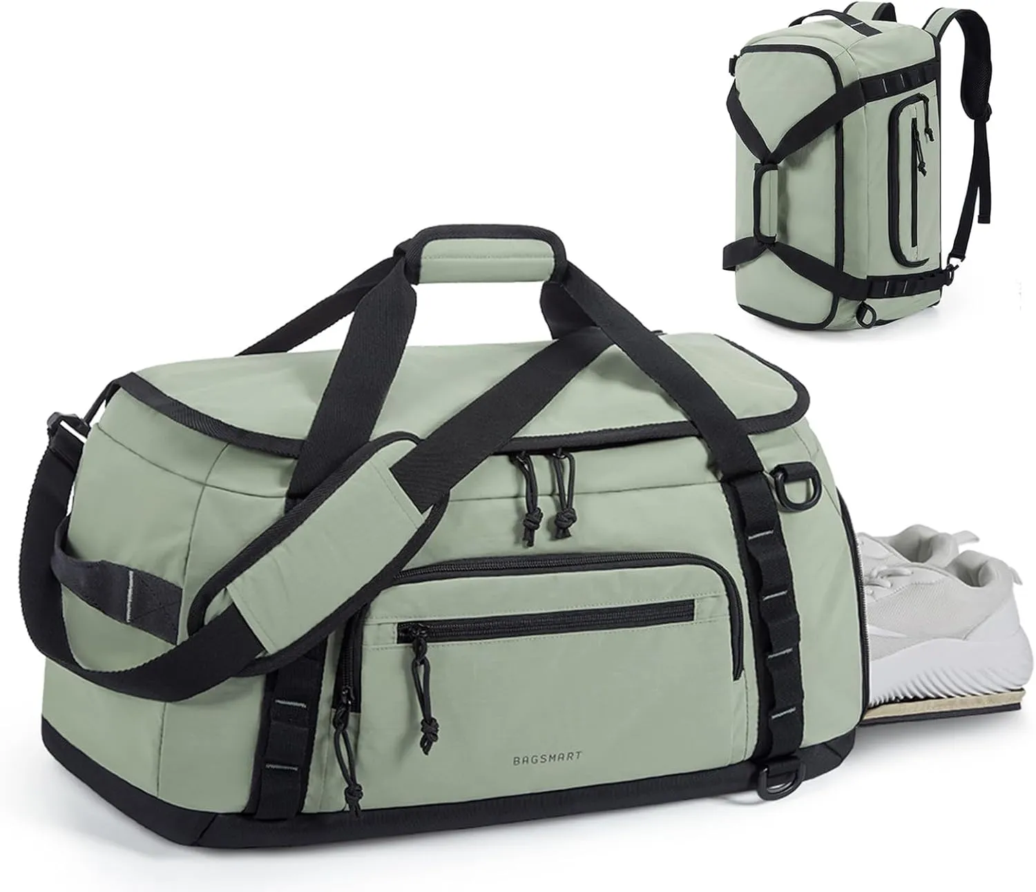BAGSMART Gym Bag Backpack for Sports/Pool/Beach/Weekend Travel, 4-in-1 Convertible Duffle Bag with Shoes Compartment & Wet Pocket, 38L Travel Weekender Bag for Men Women, Greenish Gray