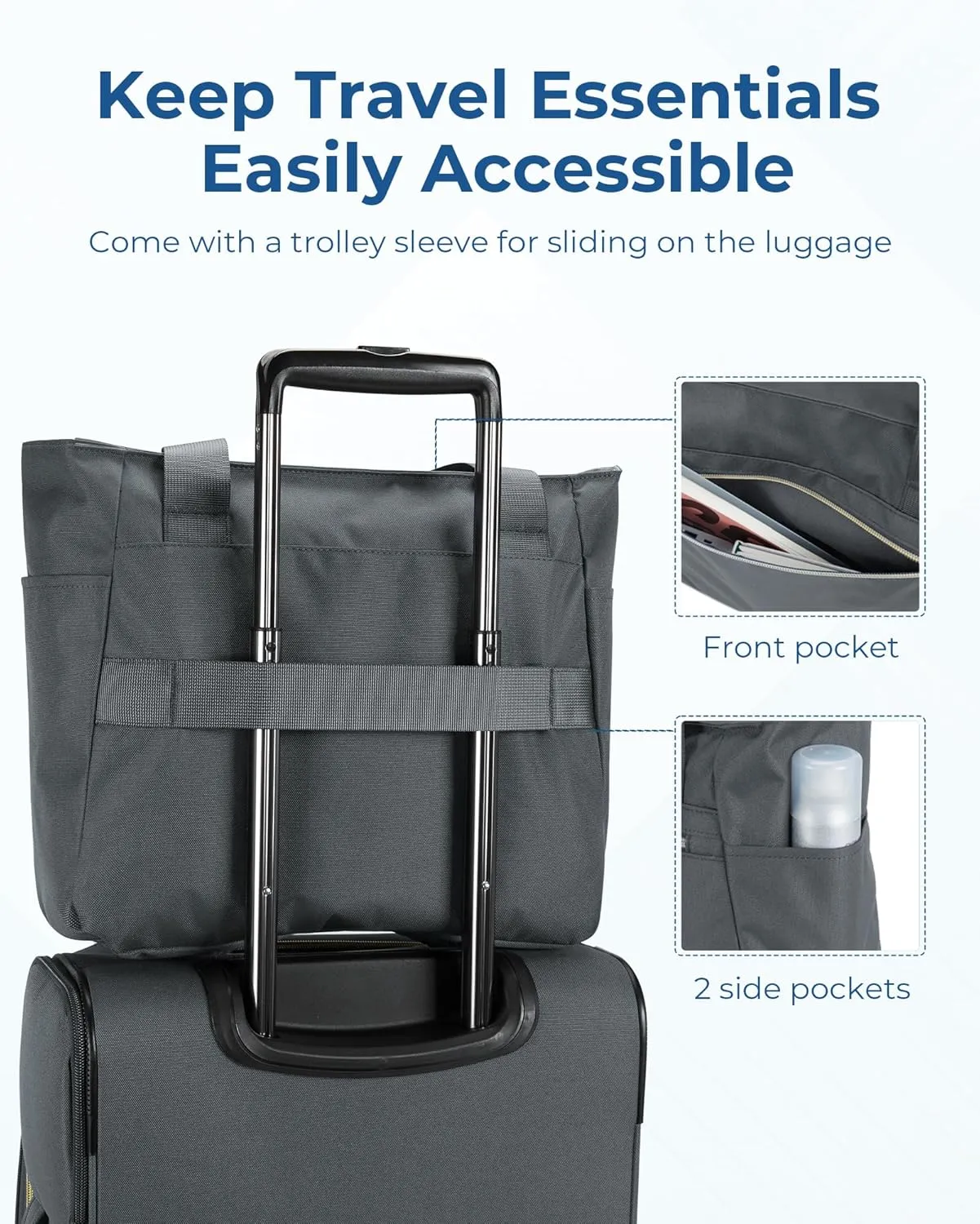 BAGSMART Softside Expandable Luggage Airline Approved with Spinner Wheels, 20 Inch Carry On Luggage 22x14x9 with TSA Lock, Rolling Suitcases with Tote Bag, Gray