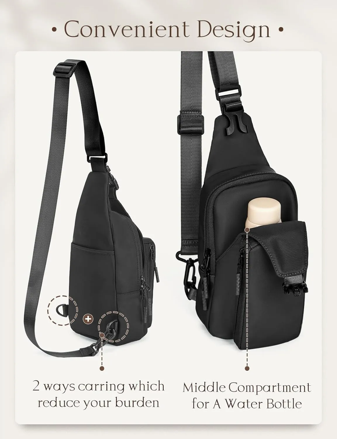 baleaf Small Sling Bag Crossbody Backpack Adjustable Strap Shoulder Chest Daypack Casual Traveling Hiking Daily Black