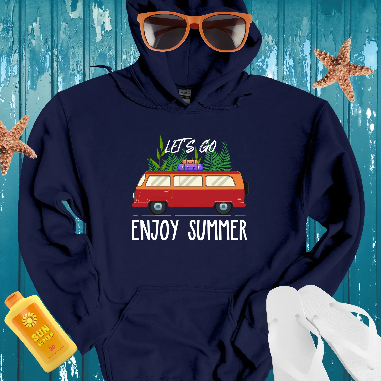 Beach Adventure Van Hoodie Retro Travel Design
