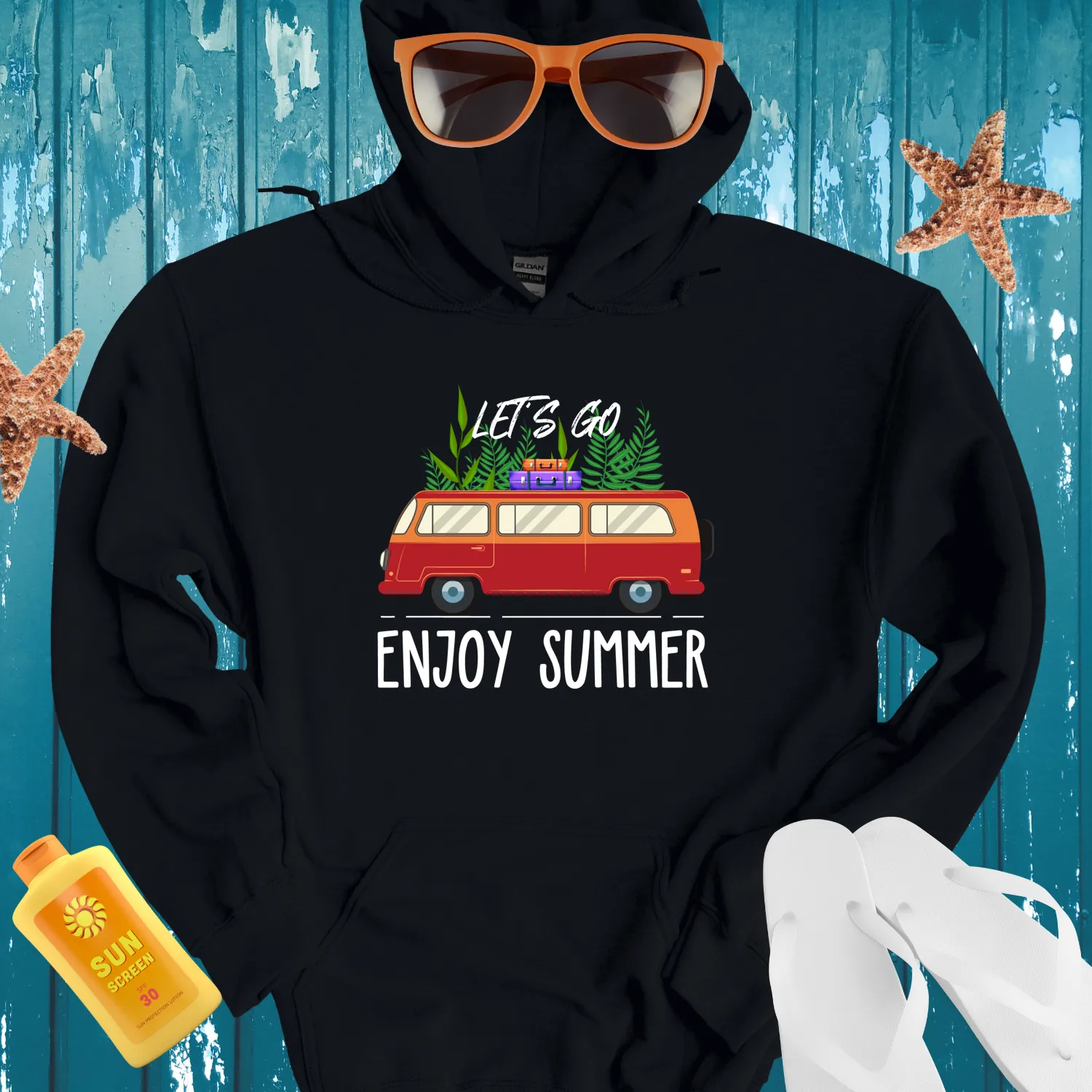 Beach Adventure Van Hoodie Retro Travel Design
