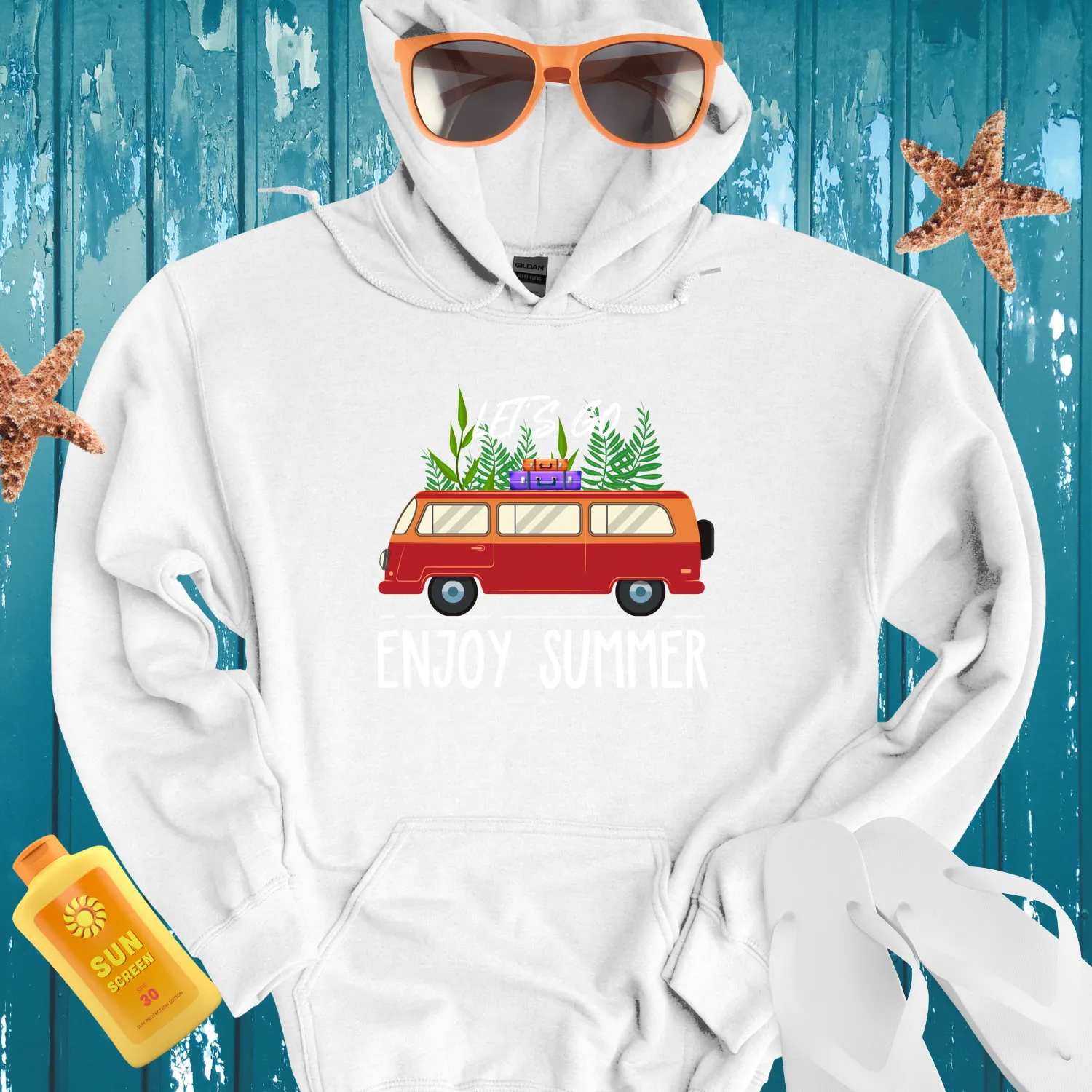 Beach Adventure Van Hoodie Retro Travel Design