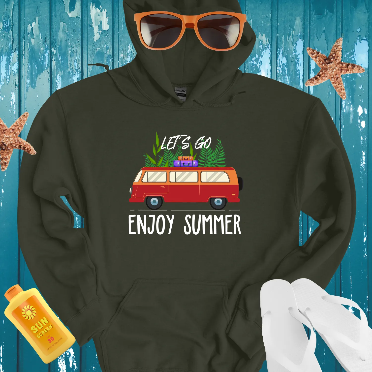 Beach Adventure Van Hoodie Retro Travel Design