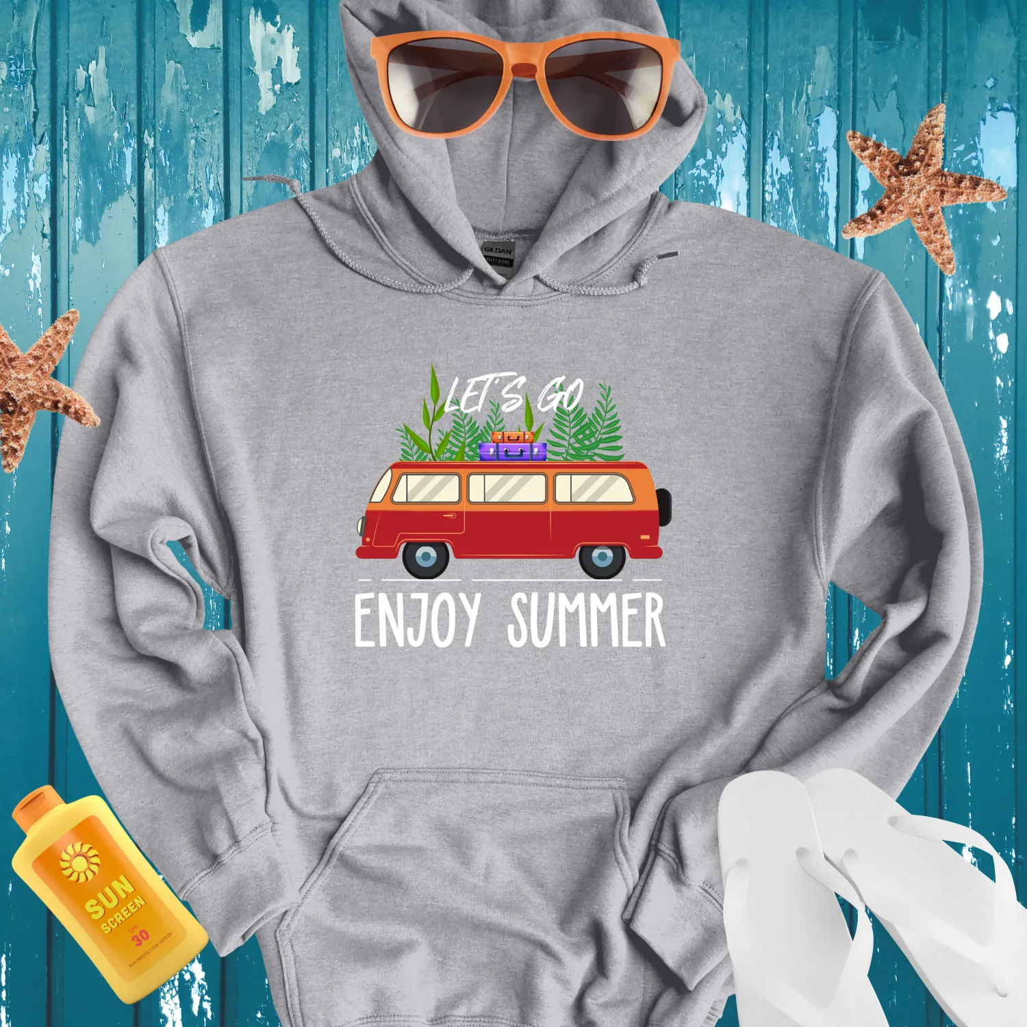 Beach Adventure Van Hoodie Retro Travel Design