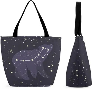 Bears-ursa-minor-constellation Women Top Handle Purse Women Large Shoulder Bag with Zipper Handbag for Travel Work Totes