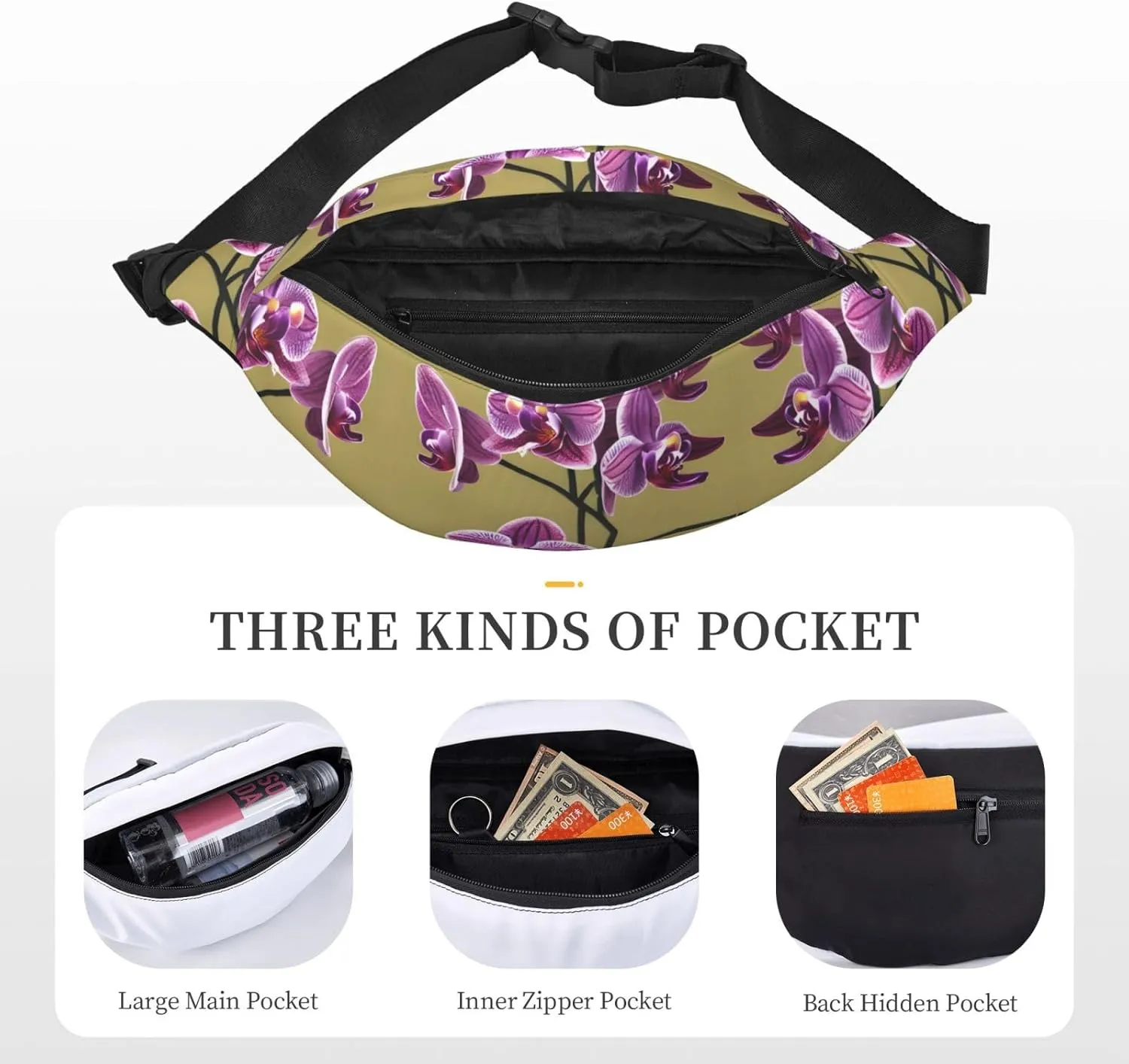 Beautiful Orchids Fashion Crossbody Appearance High capacity outdoor with Adjustable Comfortable Work Leisure Versatile
