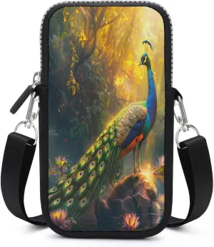 Beautiful Peacock Small Crossbody Bags Cell Phone Purses Travel Pouch Shoulder Bag for Women Men