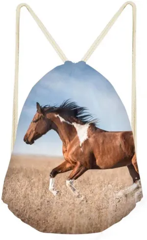 Beauty Collector Drawstring Backpack Horse Print Customized Beach Trip Party Gift Bag