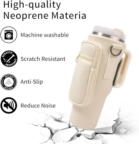 Beynant Water Bottle Holder With Strap for Stanley 40 oz Tumbler With Handle, With Cell Phone Pocket and Adjustable Shoulder Strap Tumbler Accessories for Stanley - Water Bottle Sleeve For Outdoors