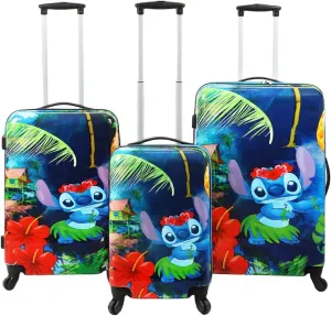 Bioworld Lilo and Stitch 3-Piece Luggage Set – 20", 24", and 28" Rolling Suitcases