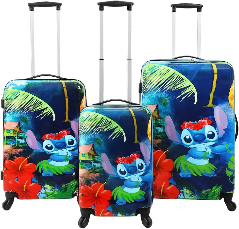 Bioworld Lilo and Stitch 3-Piece Luggage Set – 20", 24", and 28" Rolling Suitcases