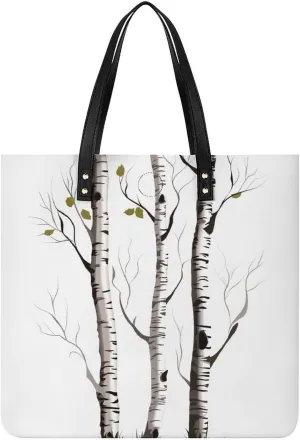 Birch Tree Tote Bag Pu Leather Handbags for Women Shopping Shoulder Bags Travel Hobo Bags Slouchy Tote Big Capacity Cross Body Handbags Laptop Briefcases