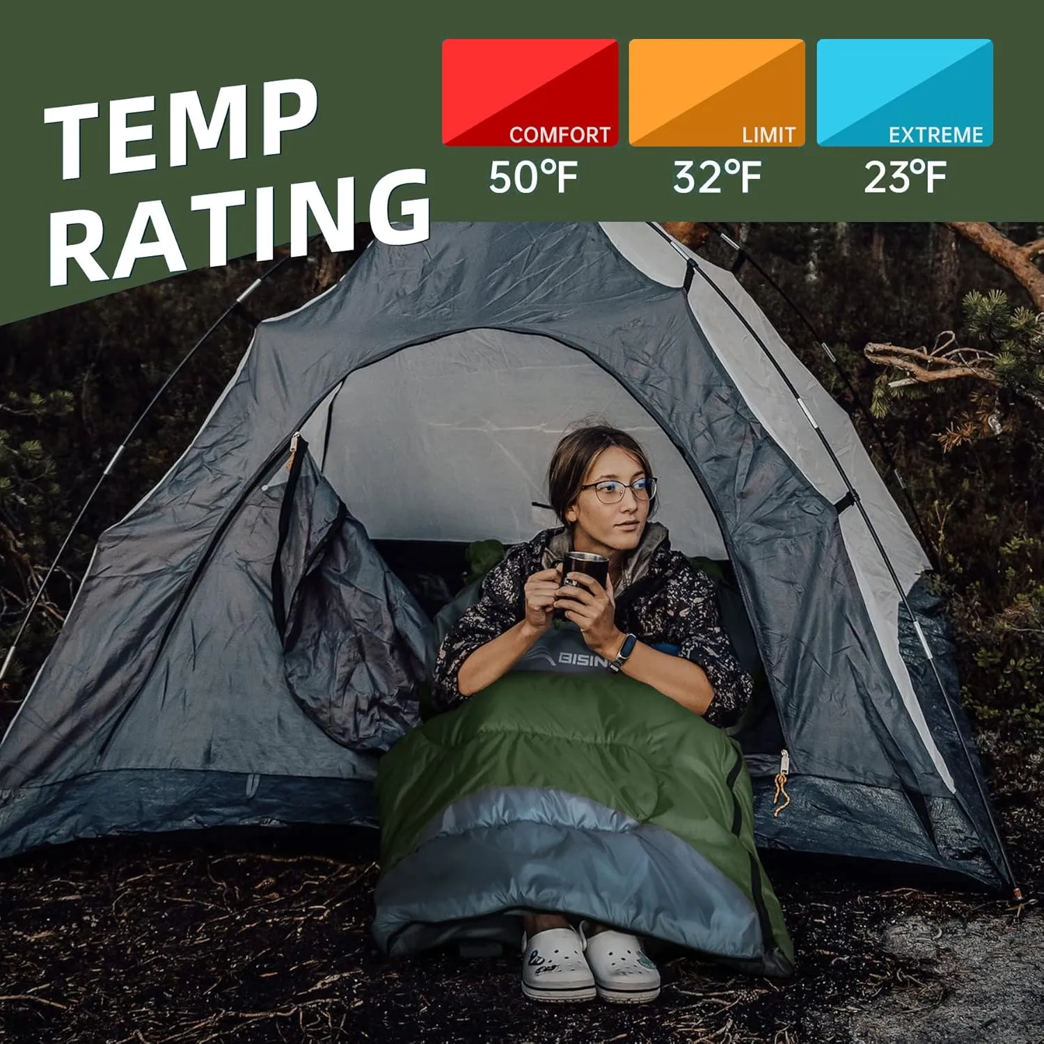 BISINNA 0 Degree Winter Sleeping Bags(480GSM) for Adults-Cold Weather Camping Sleeping Bag-Comfortable Warm Portable Sleeping Bags with Pillow Compression Sack for Backpacking Hiking Outdoor