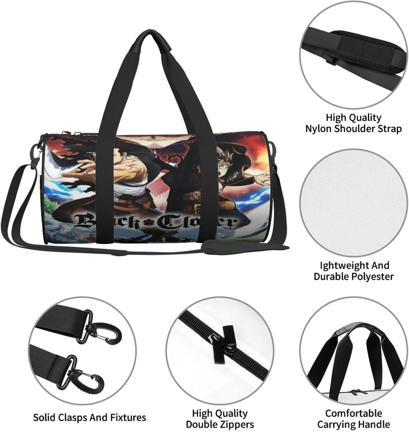 Bl-ack Clover Travel Bag for Men Women Duffel Roundlarge Capacity Sport Gym Bag