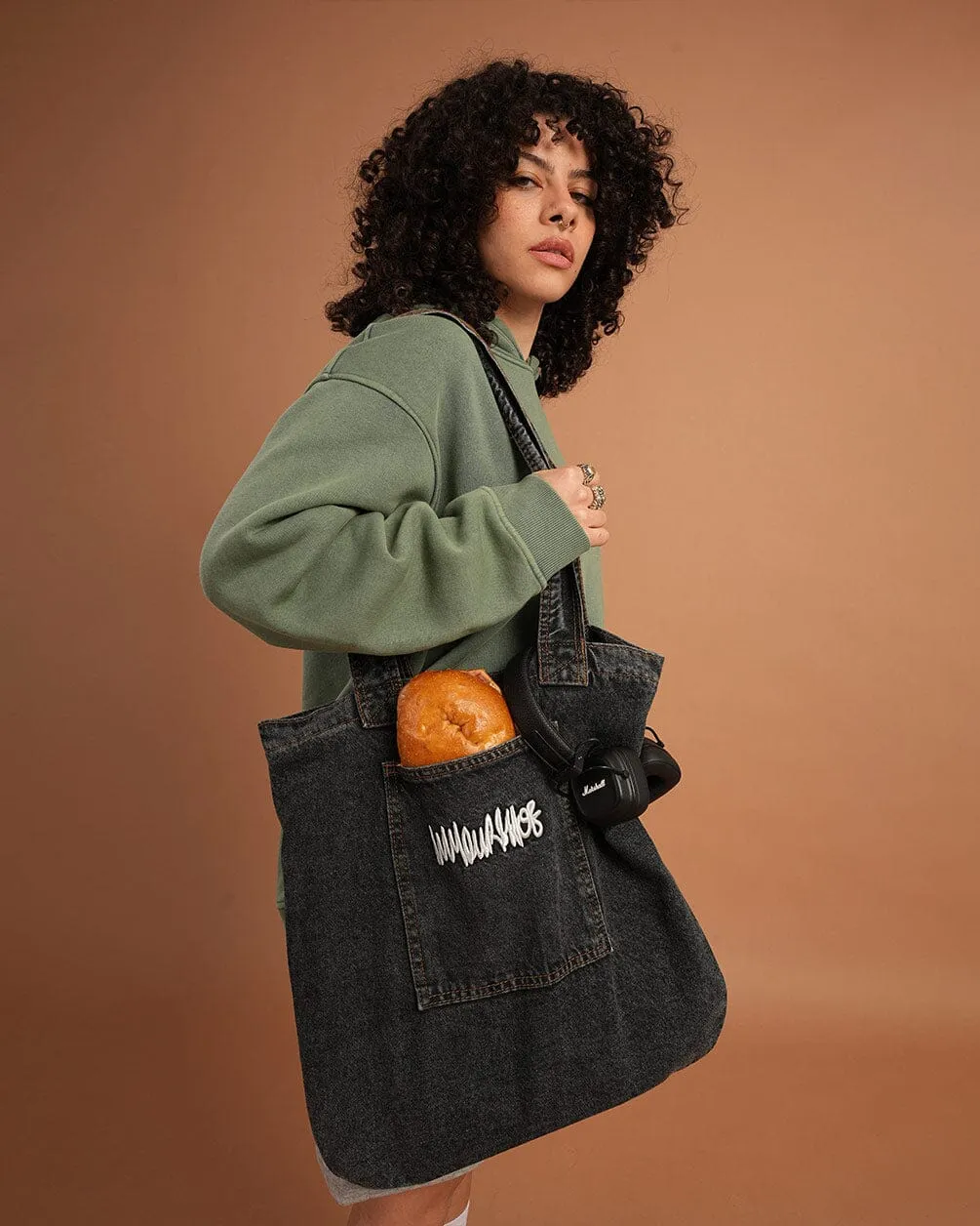 Black Denim Tote Bag
