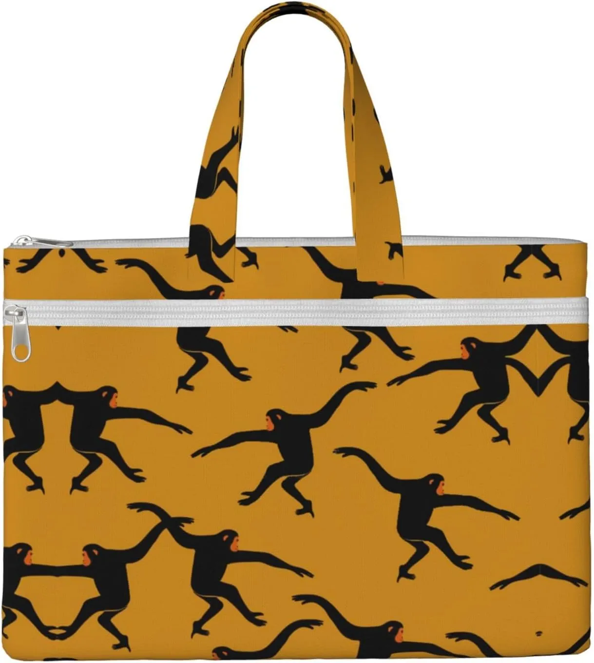 Black Gibbon Monkey Print Canvas Tote Bag Stylish Crossbody Handbag Work Office Daily Use Lightweight Bag