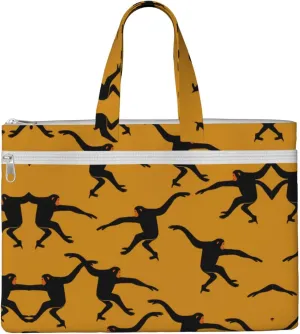 Black Gibbon Monkey Print Canvas Tote Bag Stylish Crossbody Handbag Work Office Daily Use Lightweight Bag