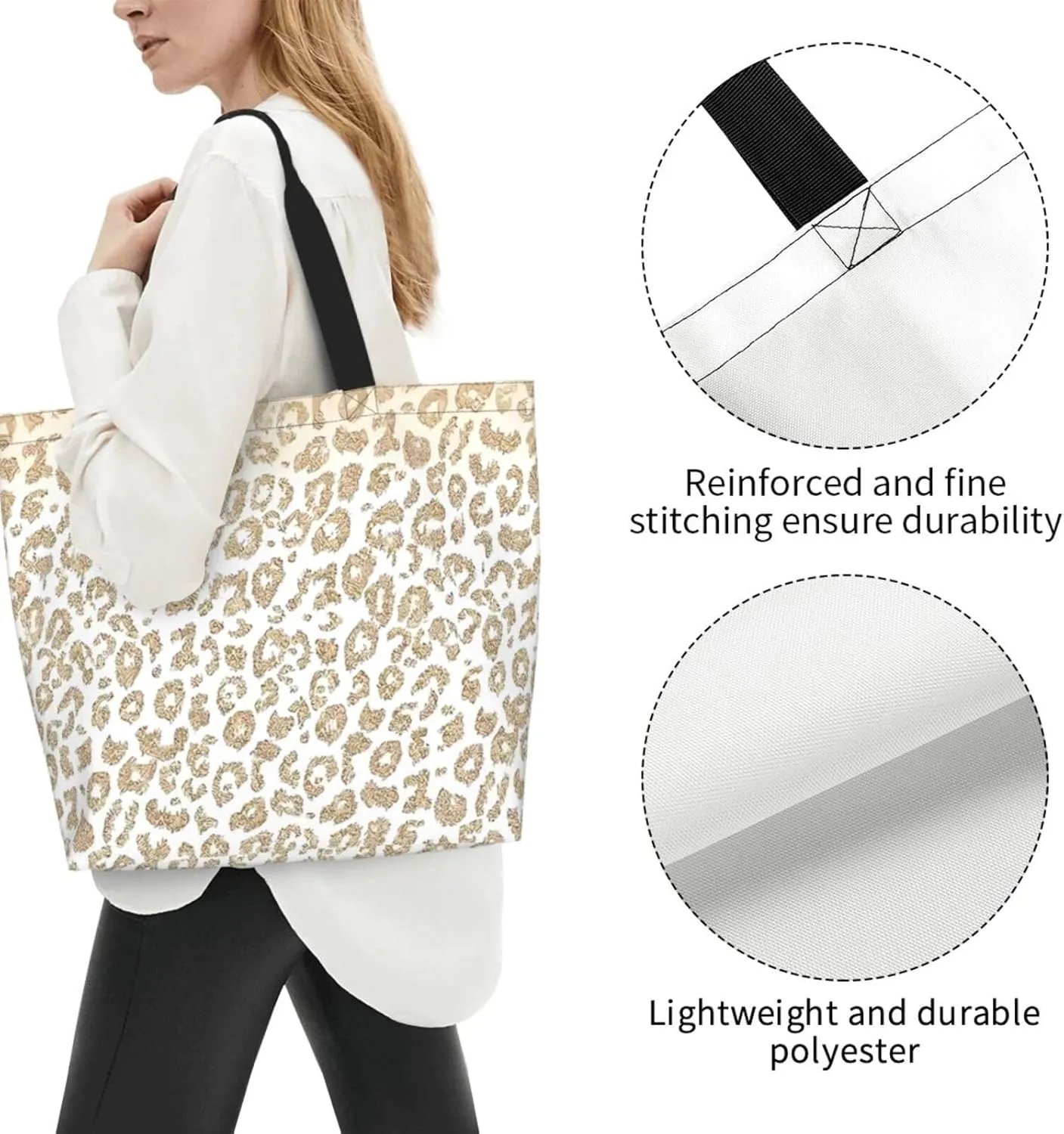 Black Leopard Print Women's Tote Bag Large Capacity Single Shoulder Bags Handbag for Shopping Work