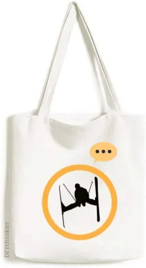 Black Skiing Winter Sport Outline Expression Gift Sack Canvas Tote Shoulder Bag