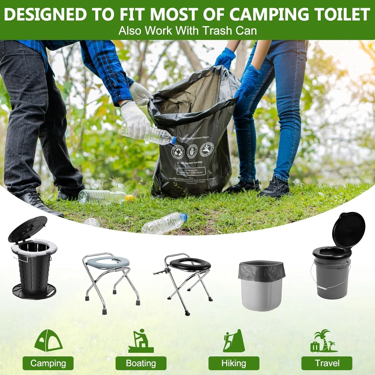 BLIKA 80 Count Toilet Replacement Bags, 8 Gallon, 30 Liter, Heavy Duty 1 Mil, Compost Bags 8 Gallon, Camping Toilet Bags for Portable Toilet, Car Travel, Camping, Long Trips