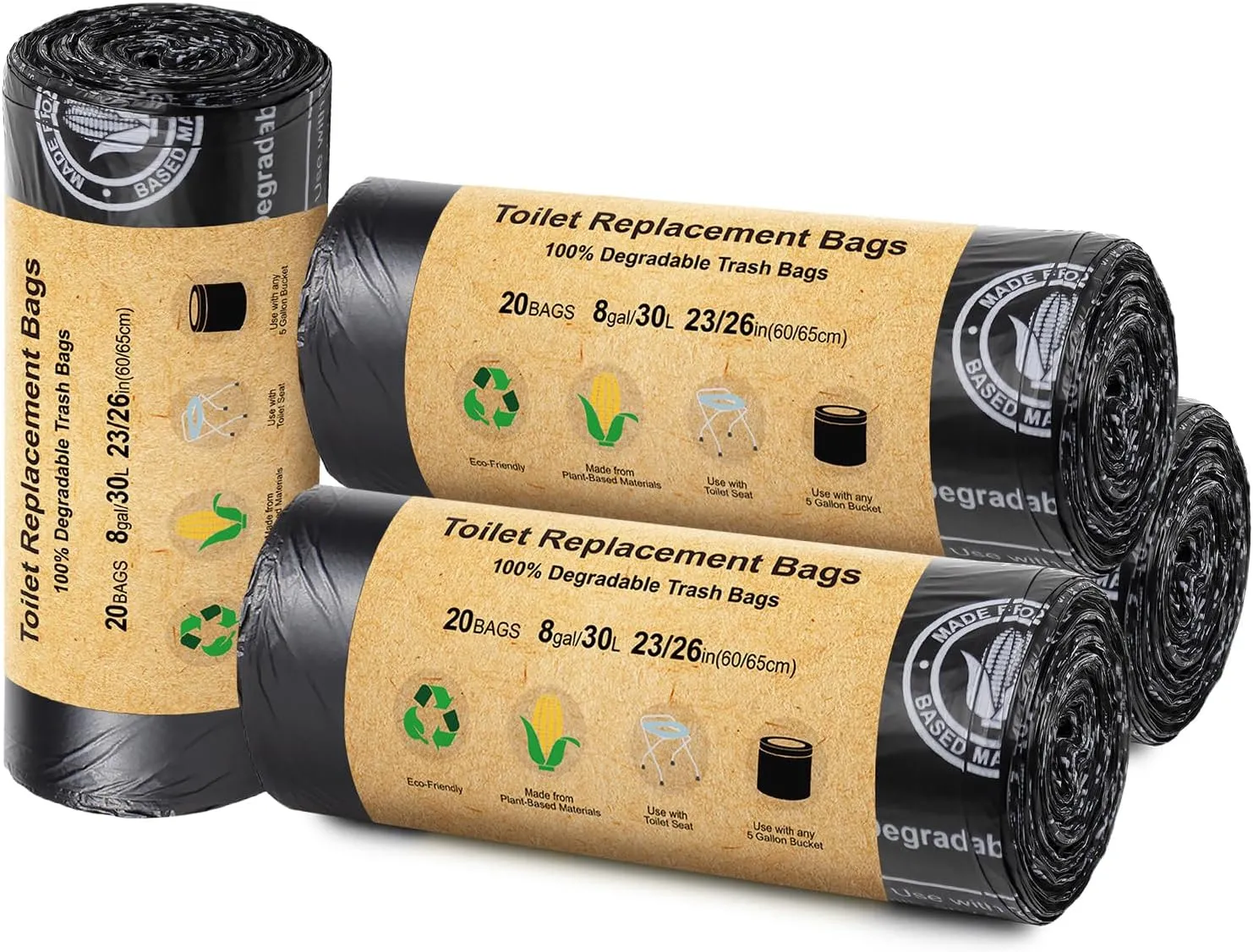 BLIKA 80 Count Toilet Replacement Bags, 8 Gallon, 30 Liter, Heavy Duty 1 Mil, Compost Bags 8 Gallon, Camping Toilet Bags for Portable Toilet, Car Travel, Camping, Long Trips