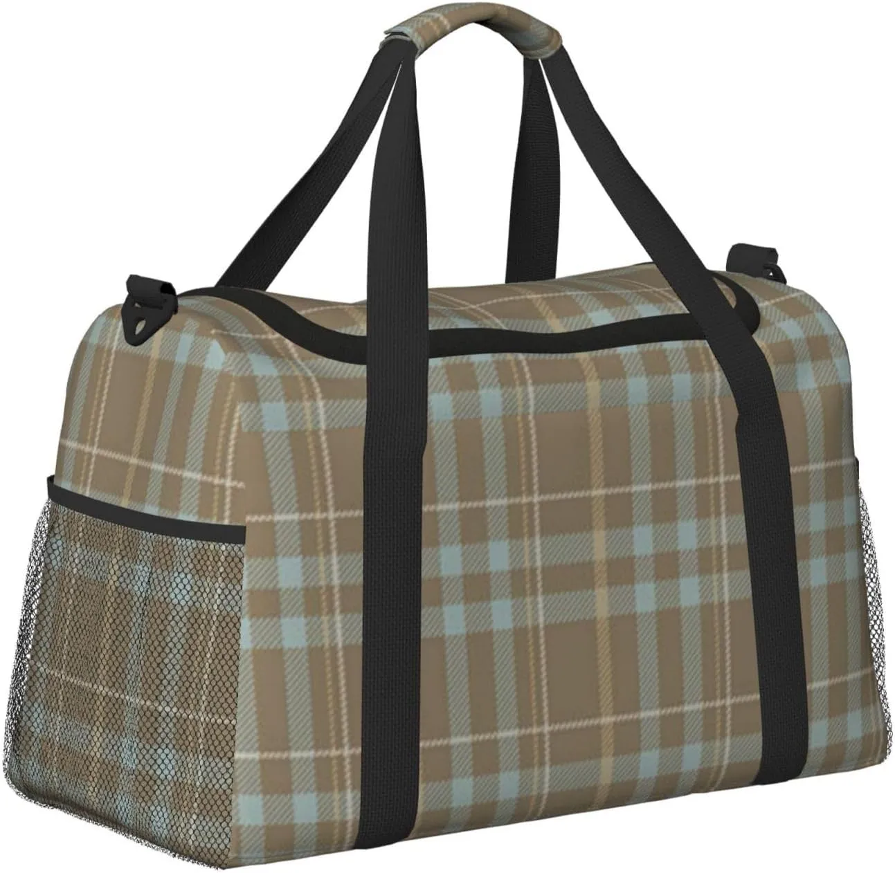 Blue Earth Grid Travel Duffel Bag Large Foldable Waterproof Overnight Bag For Beach Swim Bags Pool Sports Gym