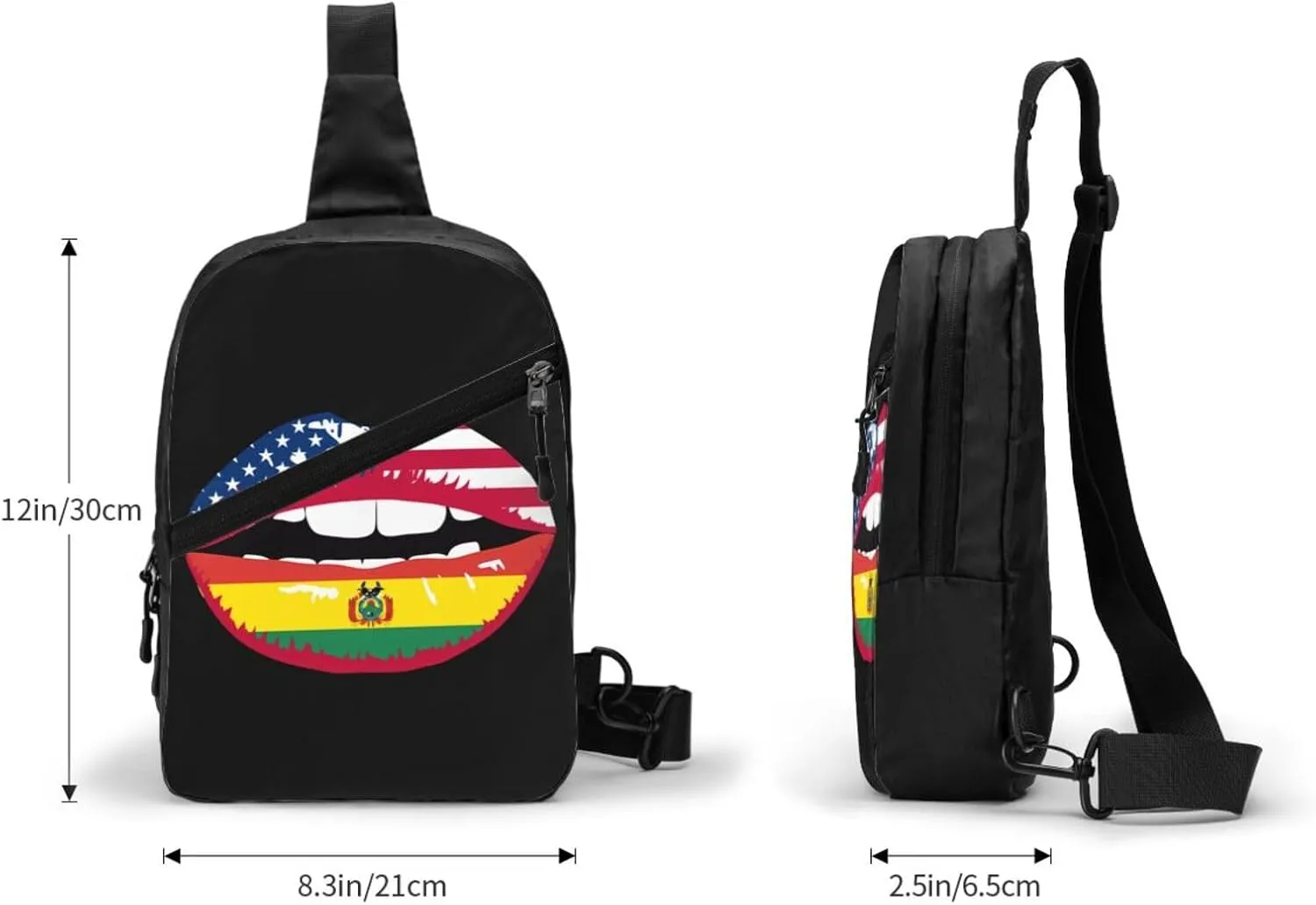 Bolivia Bolivian American Flag Lips Packable Crossbody Bag Portable Sling Bags Foldable Travel Daypack Reusable Sports Shoulder Backpack Diagonally Chest Bag for Workout