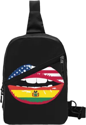 Bolivia Bolivian American Flag Lips Packable Crossbody Bag Portable Sling Bags Foldable Travel Daypack Reusable Sports Shoulder Backpack Diagonally Chest Bag for Workout
