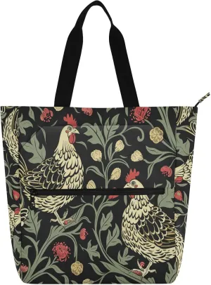 Book Bag Art Tote Bag for Kids Students Adults, William Morris Chicken Dark Red Black Large Heavy Duty Teacher Tote Bag Library Bag for School Shopping Grocery