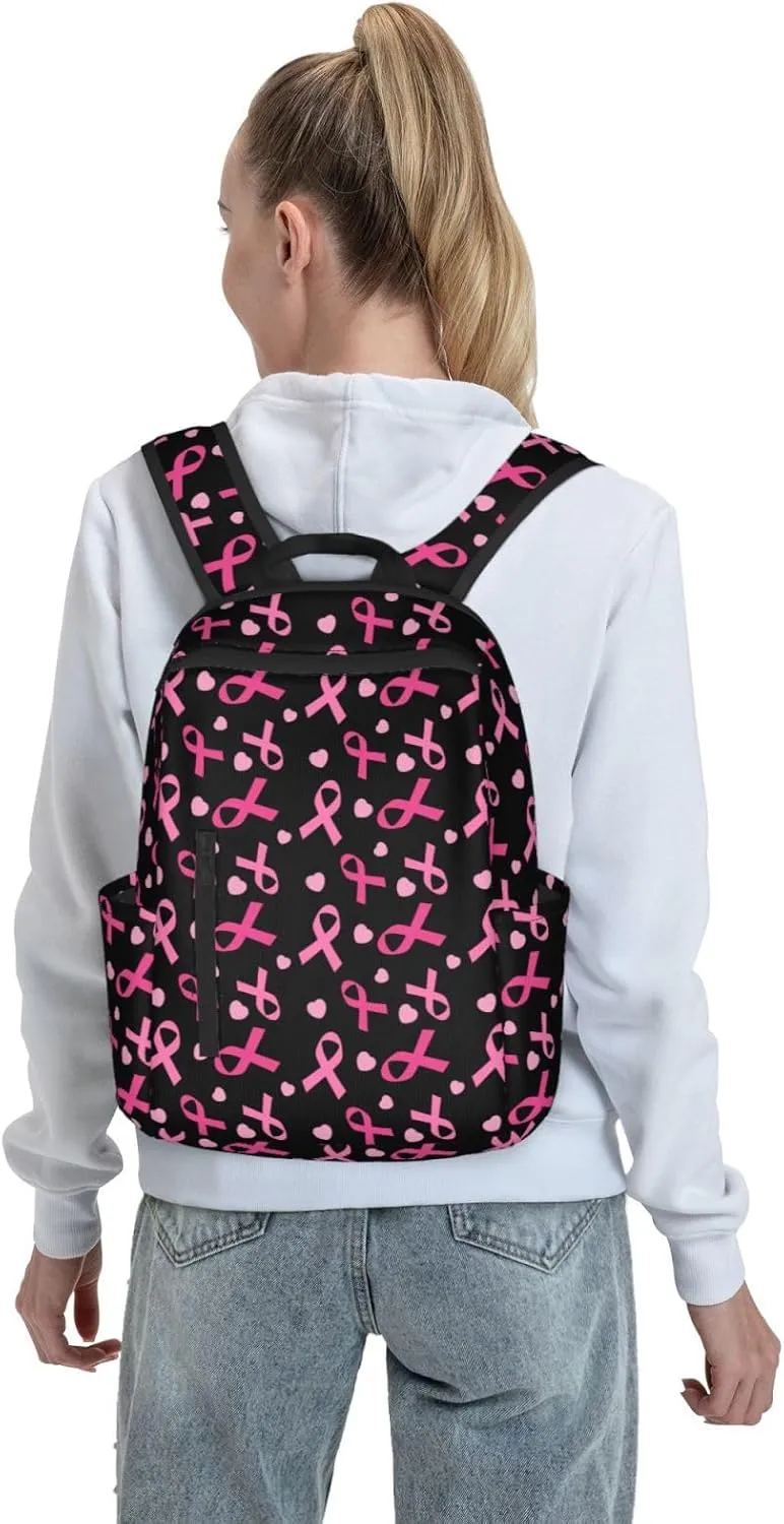 Breast cancer awareness ribbons love heart black Backpack Travel Bag Bookbags Satchels Daypacks