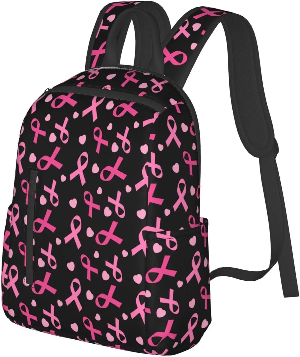 Breast cancer awareness ribbons love heart black Backpack Travel Bag Bookbags Satchels Daypacks