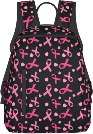 Breast cancer awareness ribbons love heart black Backpack Travel Bag Bookbags Satchels Daypacks
