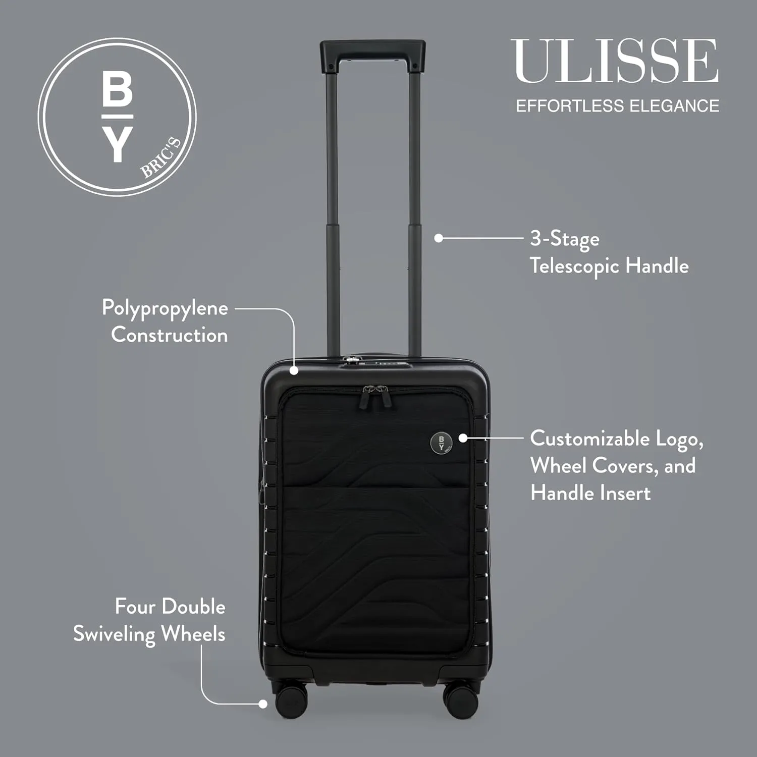 Bric's B|Y Ulisse Spinner Suitcase - 21 Inch Carry-On Luggage - Hard Exterior and TSA-Approved Lock - Nero