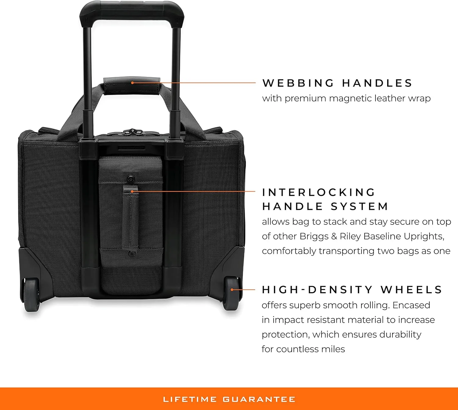 Briggs & Riley 2-Wheel Cabin Bag - Carry On Luggage for Travel, Suitcases with Wheels, Softside Rolling Bag for Men & Women, Interlocking Handle, Self-Repairing Zipper - Baseline Collection, Black