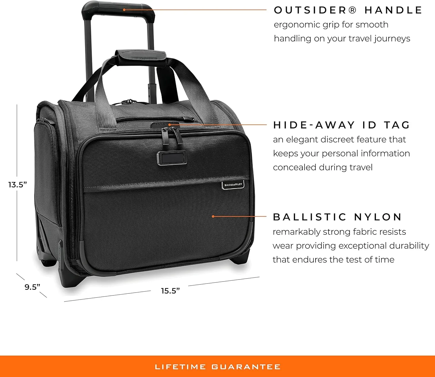 Briggs & Riley 2-Wheel Cabin Bag - Carry On Luggage for Travel, Suitcases with Wheels, Softside Rolling Bag for Men & Women, Interlocking Handle, Self-Repairing Zipper - Baseline Collection, Black