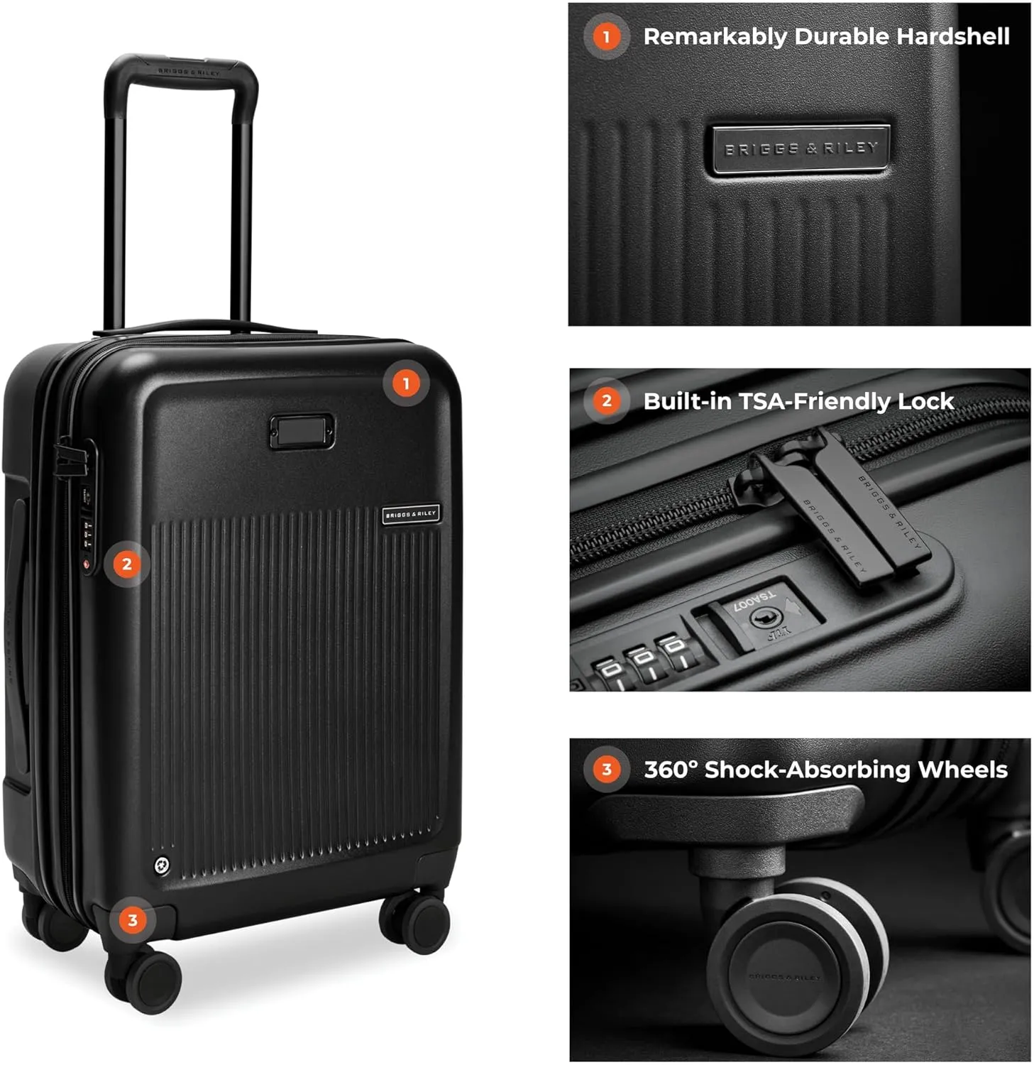 Briggs & Riley 21" Global Carry On Expandable Spinner - Luggage for Travel, Suitcases with Wheels, Hardside Rolling Bag for Men & Women, Self-Repairing Zipper - Sympatico Collection, Black