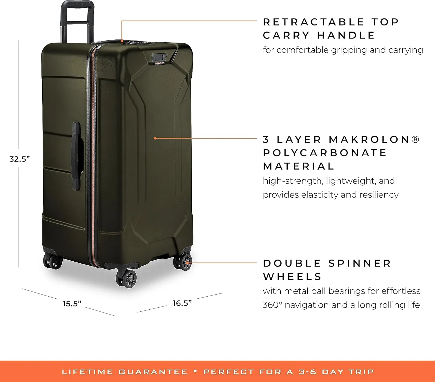 Briggs & Riley 32" Extra Large Trunk Spinner - Checked Luggage for Travel, Suitcases with Wheels, Hardside Rolling Bag for Men & Women, Self-Repairing Zipper - Torq Collection, Hunter Green