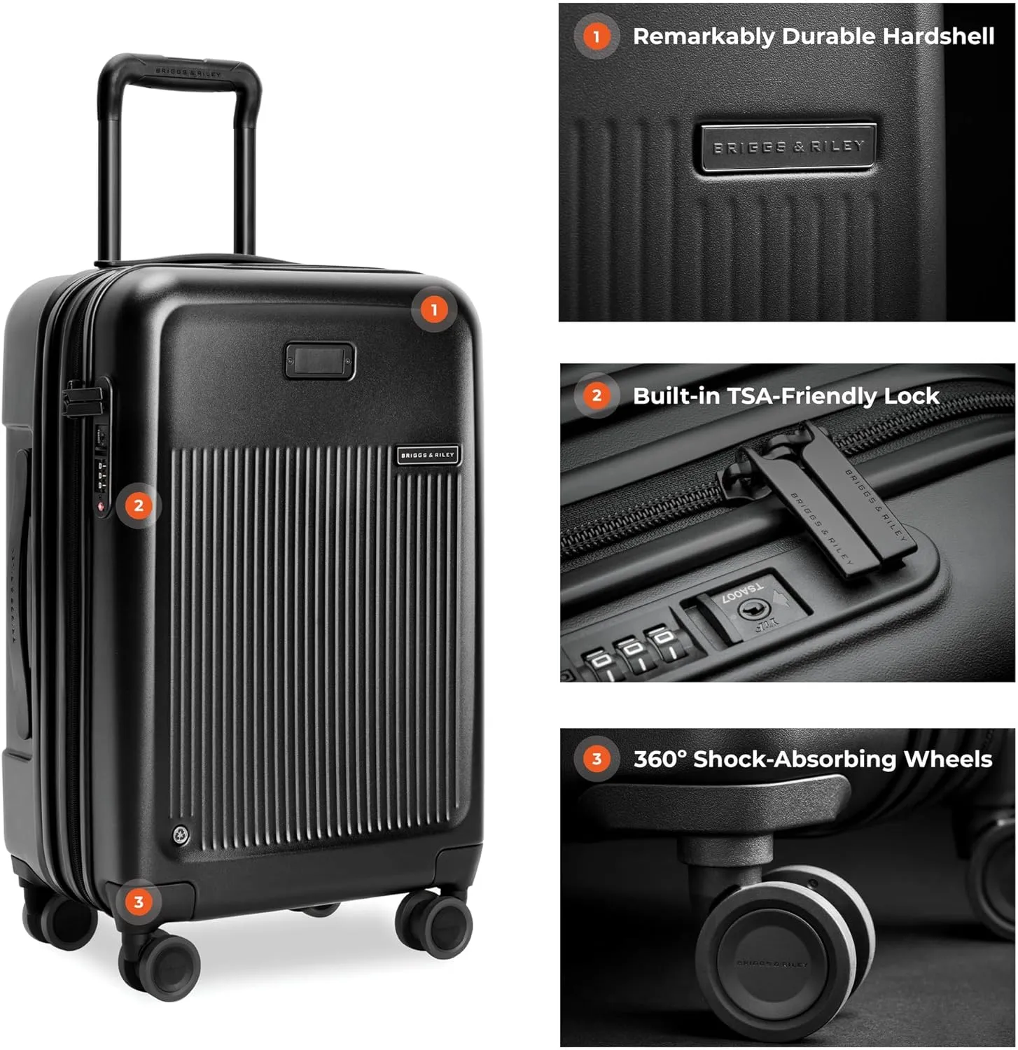 Briggs & Riley Essential 22" Carry On Expandable Spinner - Luggage for Travel, Suitcases with Wheels, Hardside Rolling Bag for Men & Women, Self-Repairing Zipper - Sympatico Collection, Black