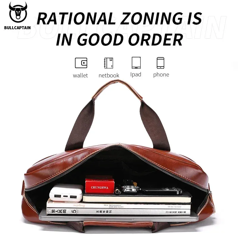 BULLCAPTAIN Men's Genuine Leather Briefcase Shoulder Bag 15 Inch Laptop Case Men's Briefcase Classic Office Business Handbag