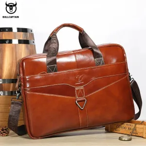 BULLCAPTAIN Men's Genuine Leather Briefcase Shoulder Bag 15 Inch Laptop Case Men's Briefcase Classic Office Business Handbag