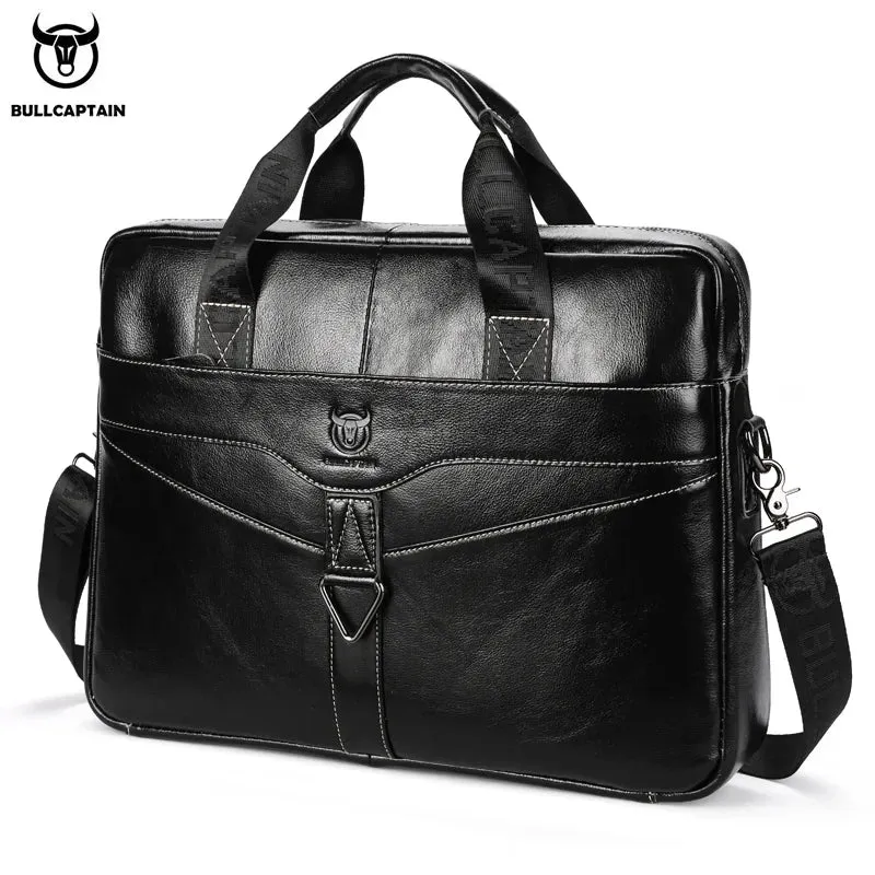 BULLCAPTAIN Men's Genuine Leather Briefcase Shoulder Bag 15 Inch Laptop Case Men's Briefcase Classic Office Business Handbag