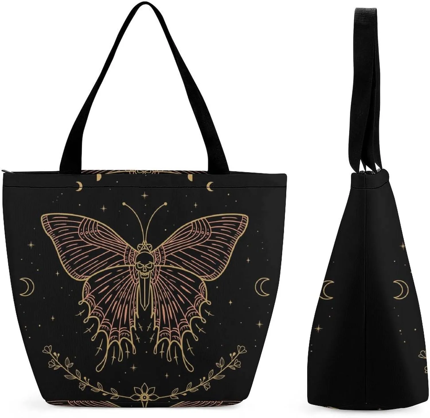 Butterfly-mystical Print Women Top Handle Purse Women Large Shoulder Bag with Zipper Handbag for Travel Work Totes