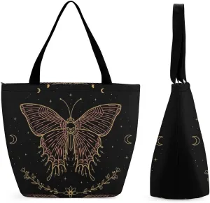 Butterfly-mystical Print Women Top Handle Purse Women Large Shoulder Bag with Zipper Handbag for Travel Work Totes
