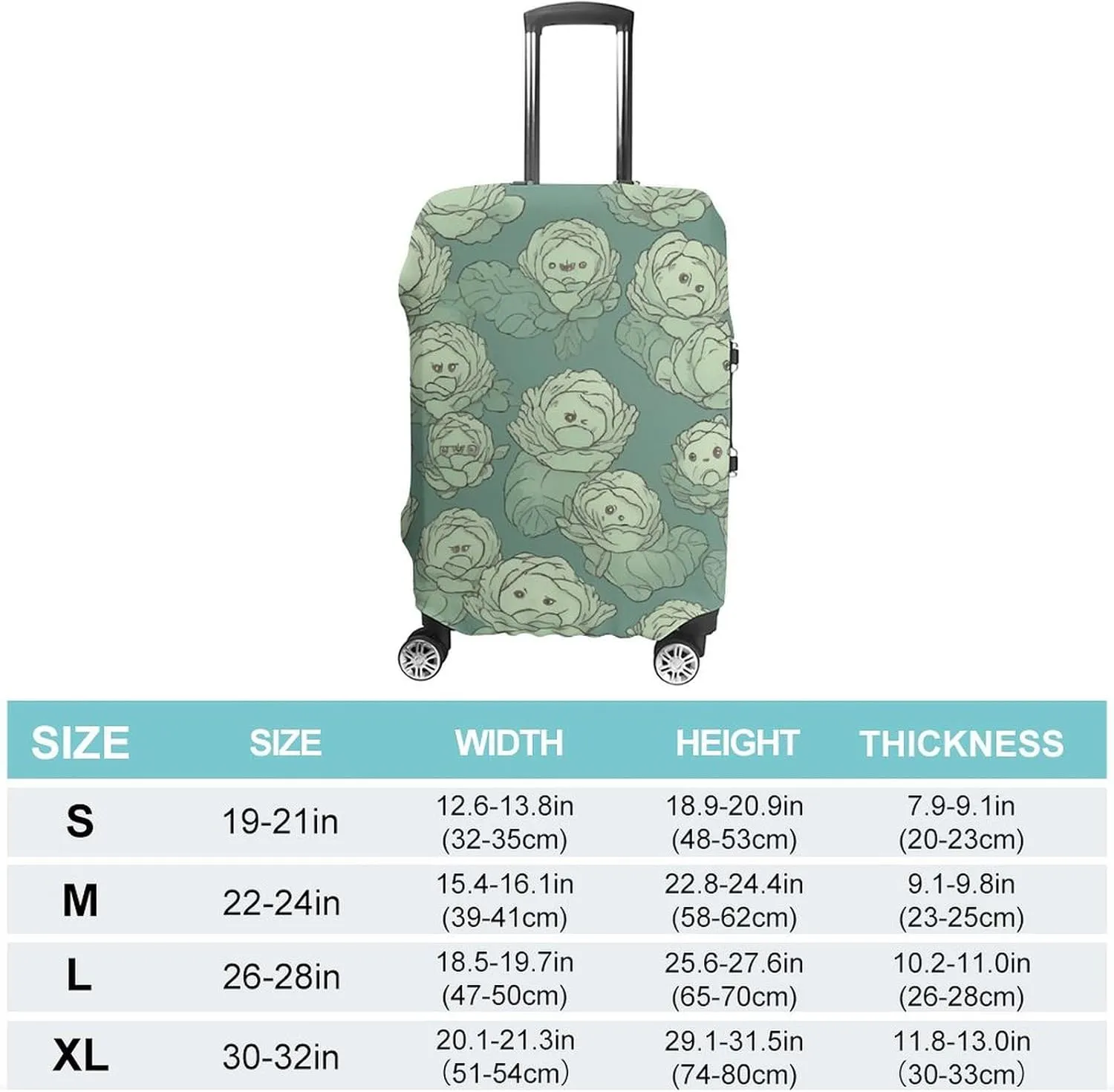 Cabbage Pattern Suitcase Cover Washable Luggage Cover Dust-proof Luggage Protector Cover Anti-Scratch Travel Suitcase Protector Fits 18-32 Inch Luggage S