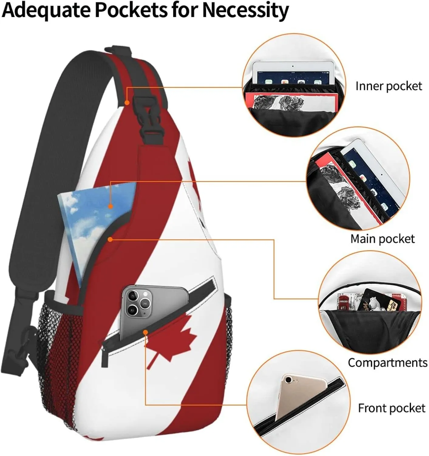 Canada Casual Daypack Bag Canada Flag Shoulder Bag Chest Bags Crossbody Bag Canadian Sling Backpack