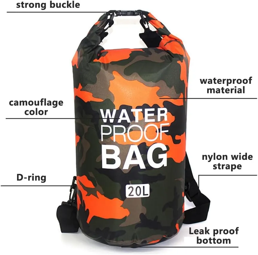 CANDeal Camouflage Waterproof Dry Bag,Lightweight Roll Top Dry Storage Backpack for Kayaking, Beach, Rafting, Boating, Hiking, Snowboarding, Swimming, Camping and Fishing