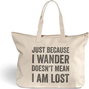 Canvas Beach Tote Just Because I Doesn'T Mean Am Lost Shopping Bags Zippered Design Only