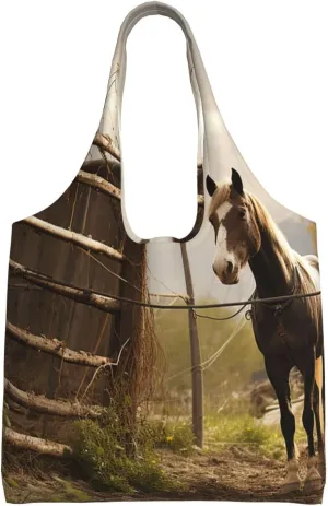Canvas Tote Bag for Women Purse Fence and horse Handbags Totes Crossbody Shoulder Shopping Bag